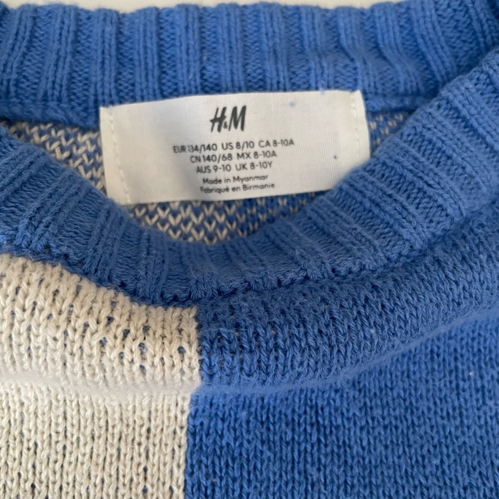 H&M Blue & Cream Checkered Dinosaur Knit Sweater - Picture 3 of 4